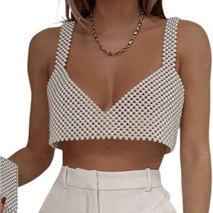 White Pearl crop top beaded cami